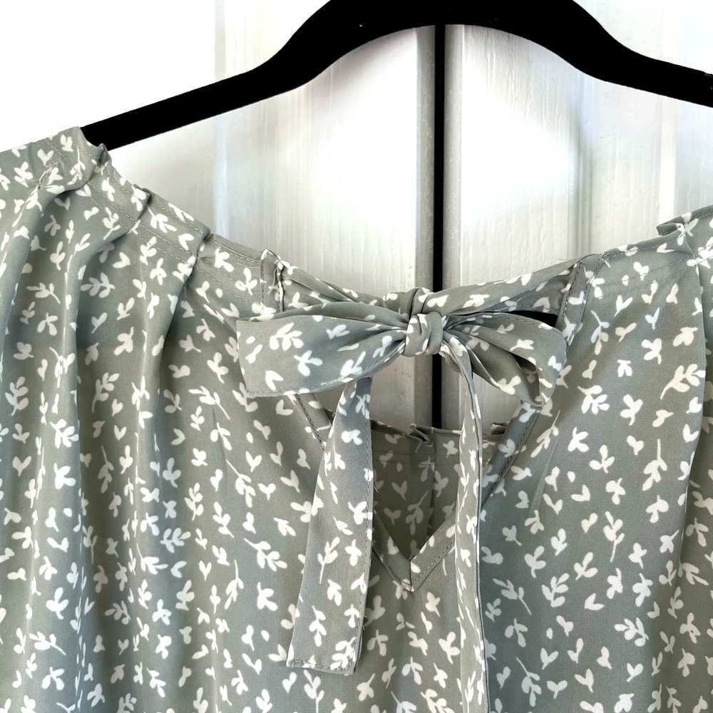 Sage Green knife pleat blouse with bow